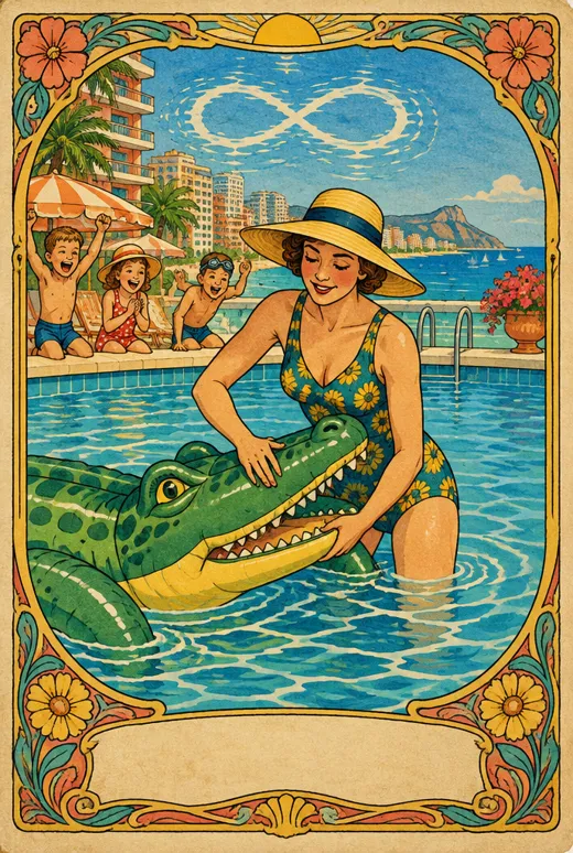 Strength, the Benidorm tarot card: The Croc Tamer