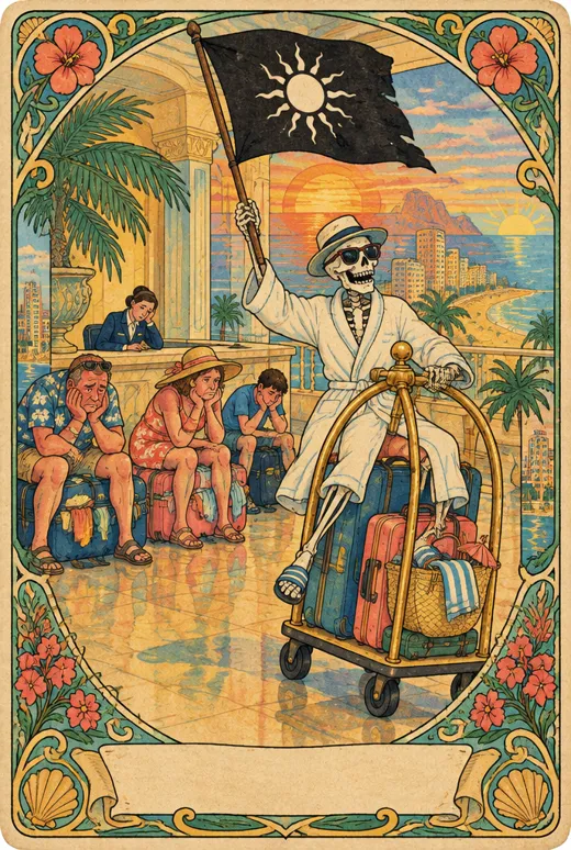 Death, the Benidorm tarot card: Checkout Day
