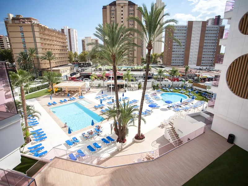 Ambassador Playa I: Pool from above, Pool terrace seen from an upper balcony