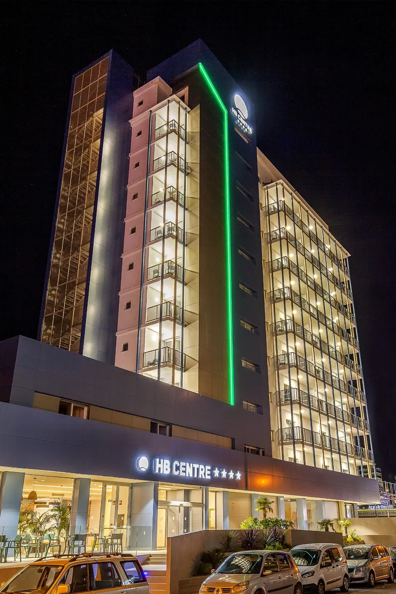 Benidorm Centre: The hotel at night, Hotel tower lit up at night