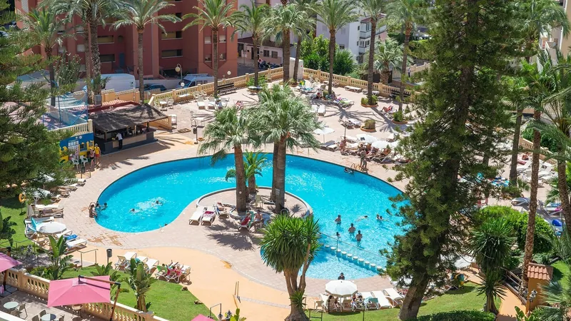 Benidorm East: The pool, Lagoon pool and palms from above