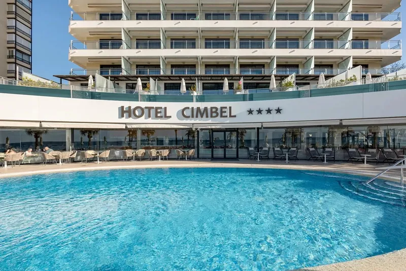 Hotel Cimbel: The pool, Pool in front of the Hotel Cimbel sign