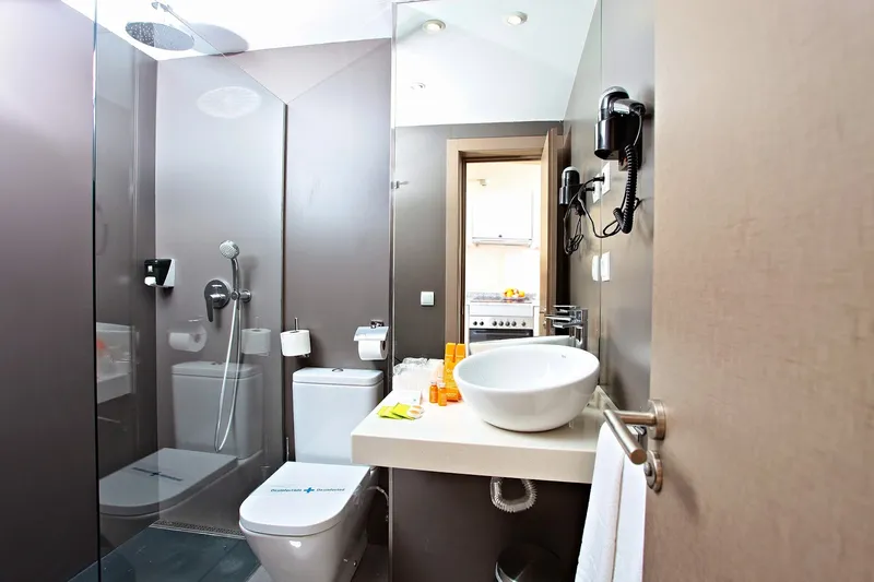 Flamingo: Bathroom, Shower room with bowl basin and toilet