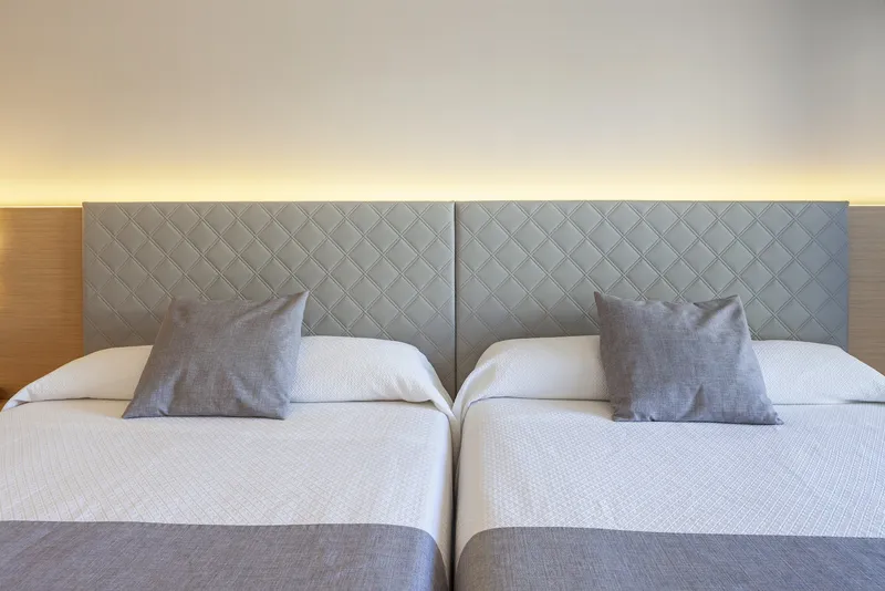 Golden: Twin beds, Twin beds with padded grey headboard