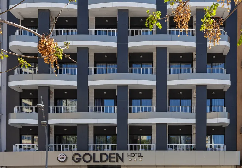 Golden: The hotel, Hotel front with curved balconies and Golden Hotel sign