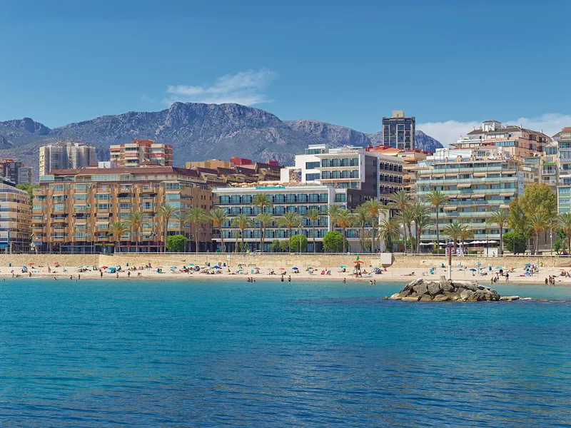 Porto Poniente: Seafront view, Poniente seafront hotels seen from the water