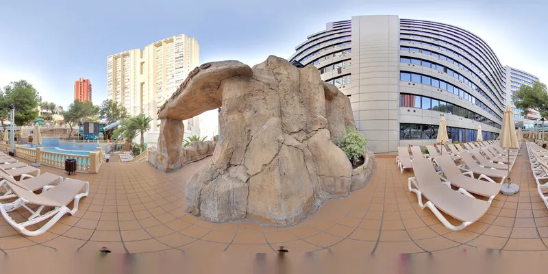 Aqua Rock Gardens: Pool terrace, Panorama of loungers and a rock feature by the pool