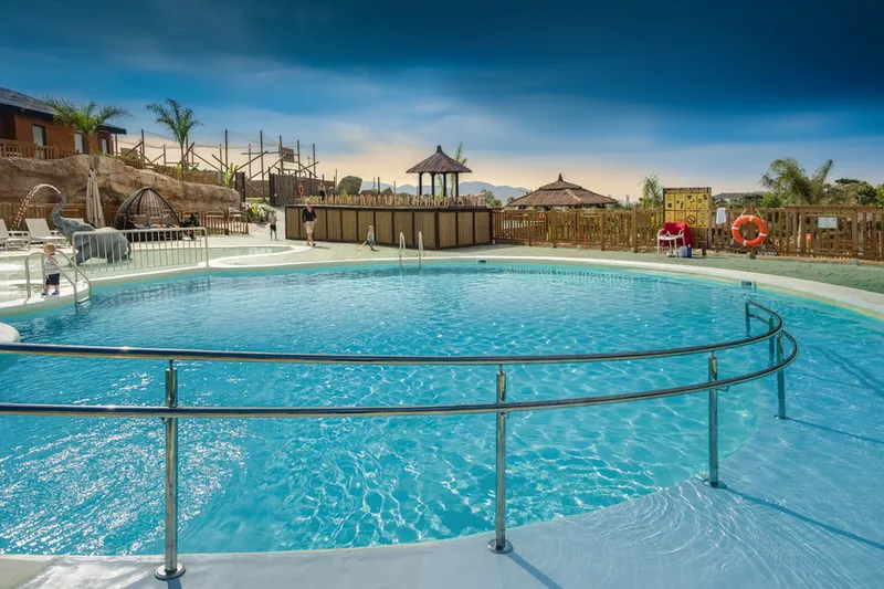 Magic Natura: Pool, Curved pool with handrails and thatched shade