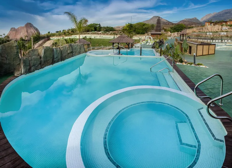 Magic Natura: Pool and hot tub, Pool with round hot tub and wooden decking
