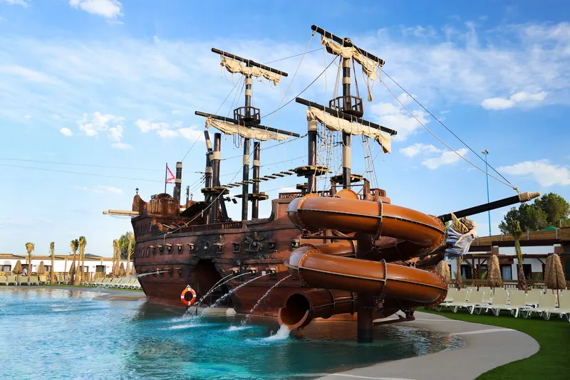 Magic Pirates: Pirate ship pool, Pirate ship with water slides in the pool