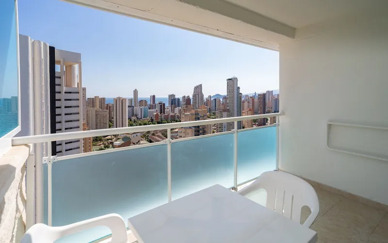 Flamingo Oasis: Balcony view, Balcony table looking out over the skyline