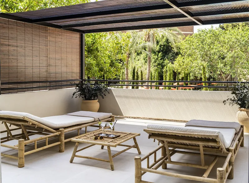 Mercure: Room terrace, Covered terrace with two wooden loungers