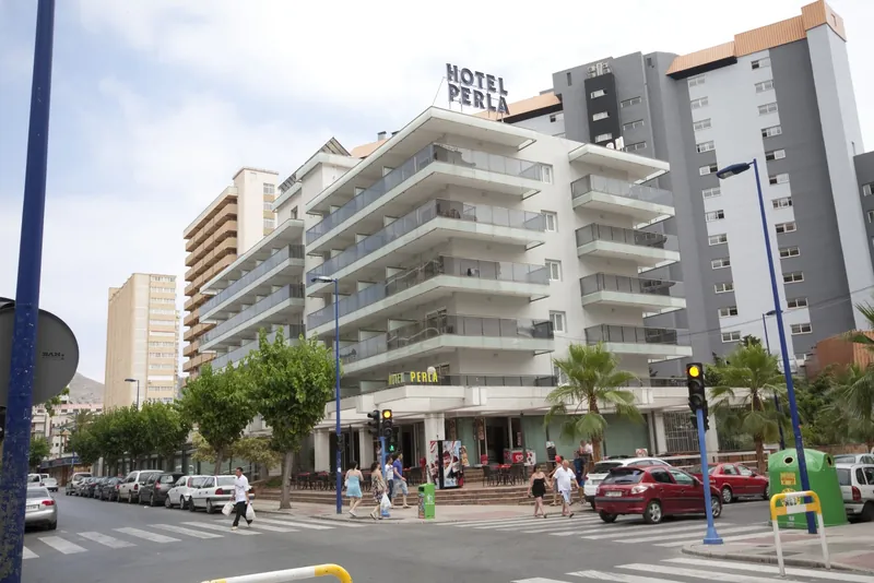 Hotel Perla: The hotel, Hotel Perla on its street corner