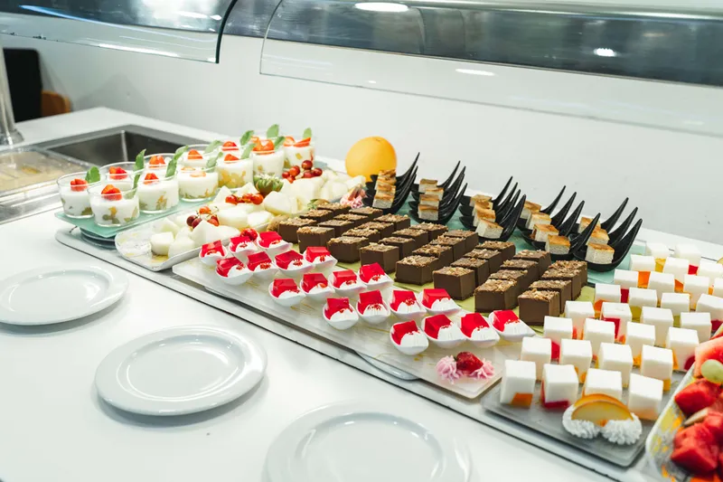 Villa del Mar: Dessert buffet, Rows of desserts on a buffet counter