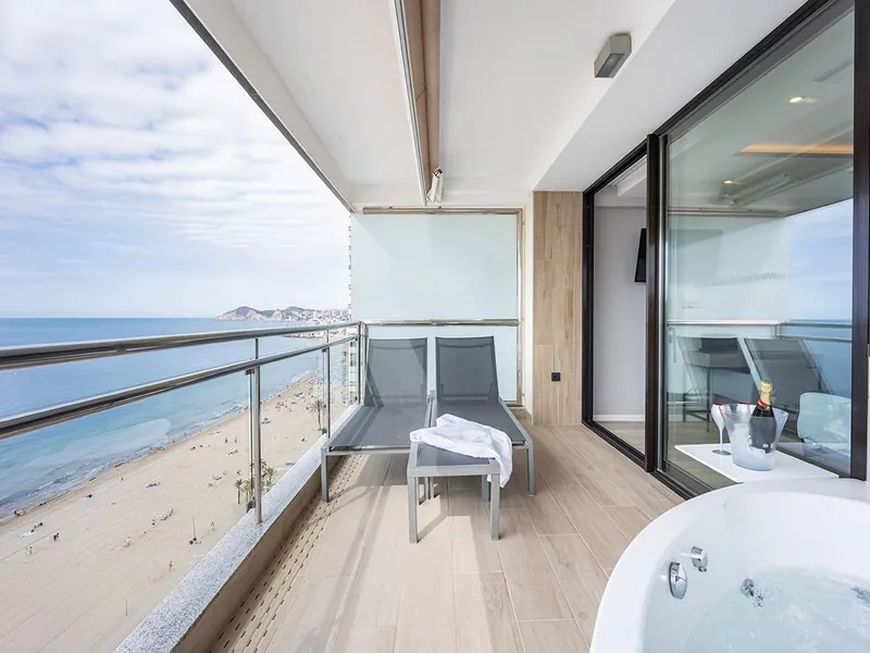 Sea-view balcony at Hotel Cimbel, Levante