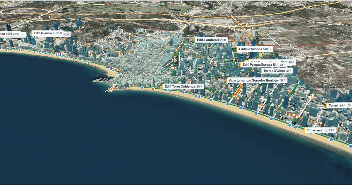 Benidorm in 3D: the Levante beach towers from the sea