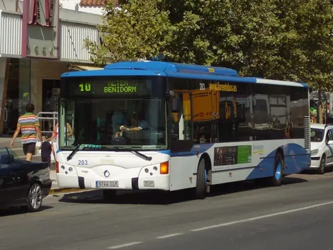A bus on line 10, which runs to Albir and Altea. Lines 1, 10 and 50 all run along Levante beach.